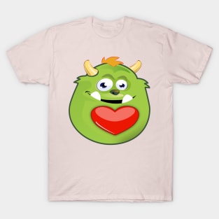 Cute green monster valentine with heart T-Shirt